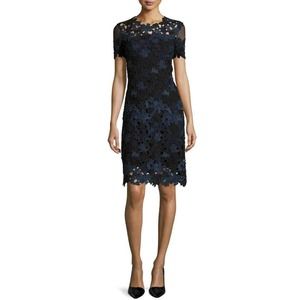 NWT $468 Elie Tahari Ophelia Black Blue Floral Crochet Lace Sheath Dress Size 0
